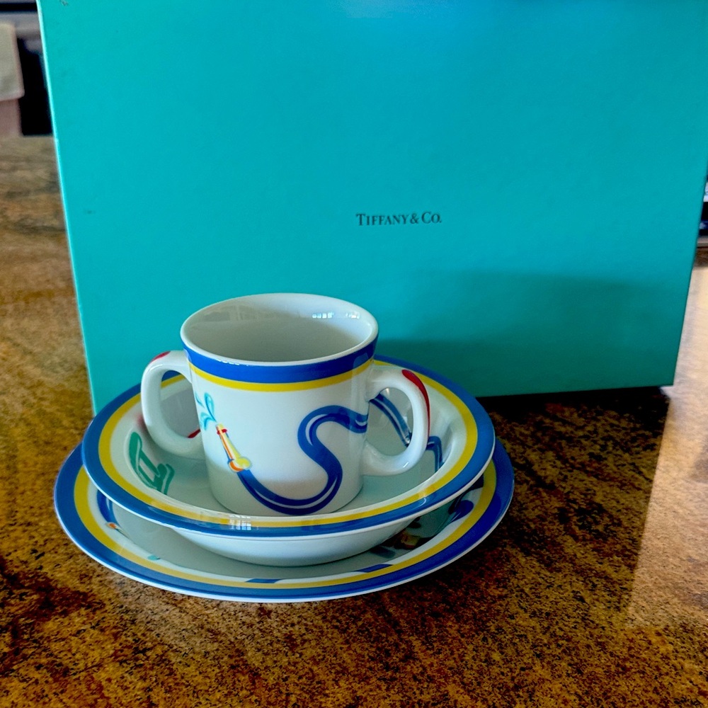 Tiffany & Co. Blue and Yellow Cup and Saucer Set